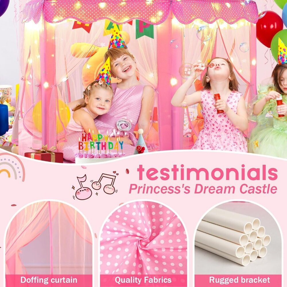 Princess Tent for Girls Large Playhouse Kids Castle with Star Lights Outdoor - Picture 6 of 9